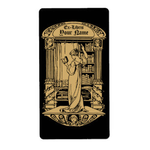 Étiquette Modèle de fille et de livres Ex Libris Art Nouveau