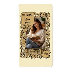 Étiquette Modèle de photo Ex Libris de bordure florale Art N