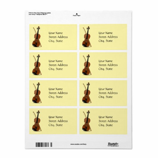 Étiquette Modèle de violon et d'archet (Feuille entière)