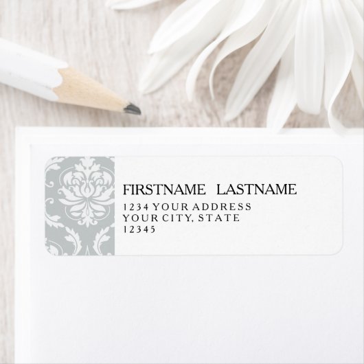 Étiquette Modèle gris blanc classique Damas (En situation)