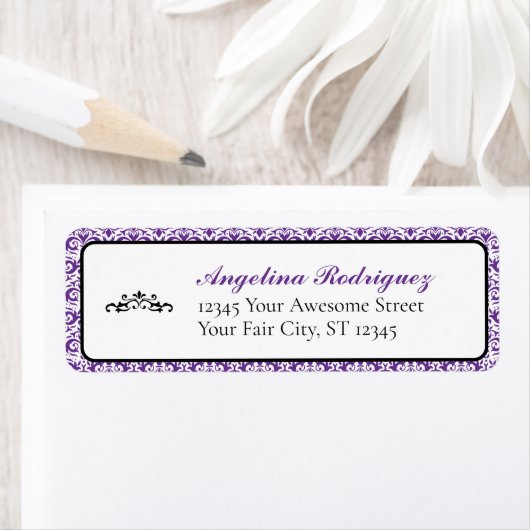 Étiquette Modèle pourpre Damask Graduation (En situation)