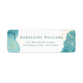 Étiquette Modern Aqua Blue Watercolor Gold Adresse de retour (Devant)