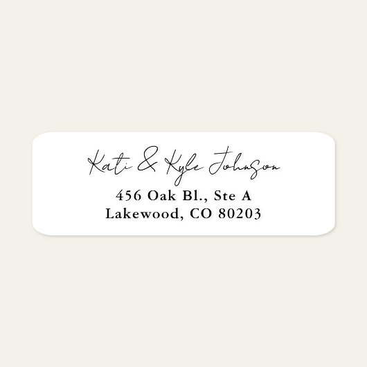 Étiquette Modern Black White Stylish Script Return Address