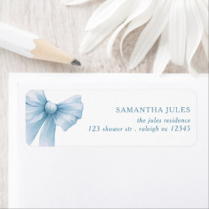Étiquette Modern Blue Bow Baby shower retour adresse