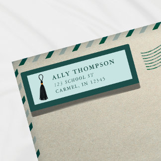 Étiquette Modern Blue Graduation Cap Tassel 