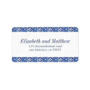 Étiquette Modern Blue Mediterranean Mariage Adresse de retou