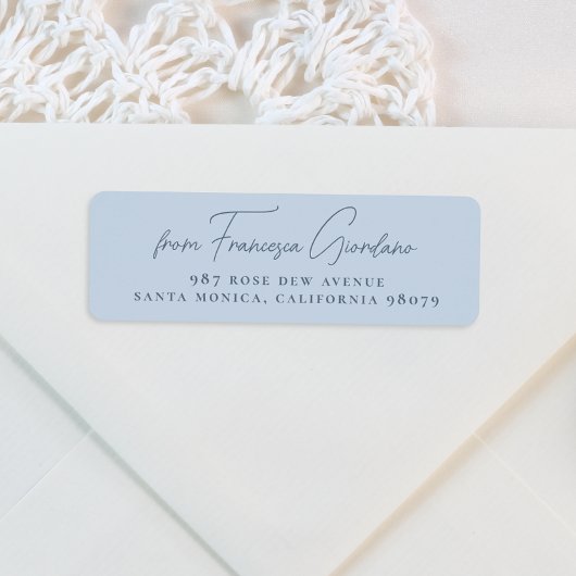 Étiquette Modern Bold manuscrit Dusty Blue Adresse de retour