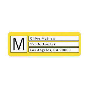 Étiquette Modern Box Monogram Jaune, b&w Adresse de retour