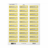 Étiquette Modern Box Monogram Jaune, b&w Adresse de retour (Feuille entière)