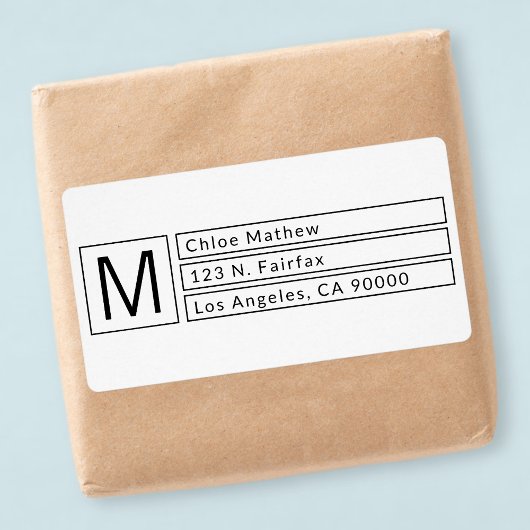 Étiquette Modern Box Monogramme b&w Adresse de retour