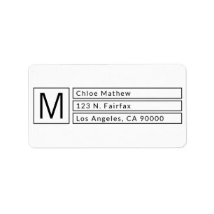 Étiquette Modern Box Monogramme b&w Adresse de retour