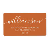 Étiquette Modern Burange Orange Script Famille Adresse de re (Devant)