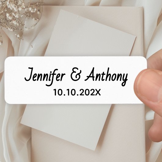 Étiquette Modern Couple Names & Date Wedding - Black