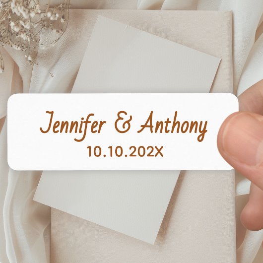 Étiquette Modern Couple Names & Date Wedding - Bronze