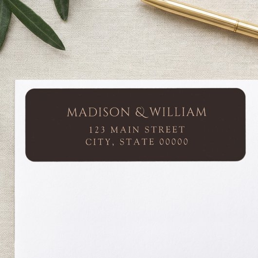 Étiquette Modern Dark Brown Chic Wedding Return Address