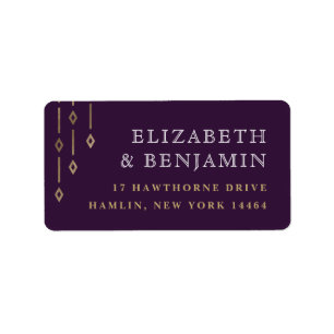 Étiquette Modern Deco Plum Purple Gold Foil Retour Adresse