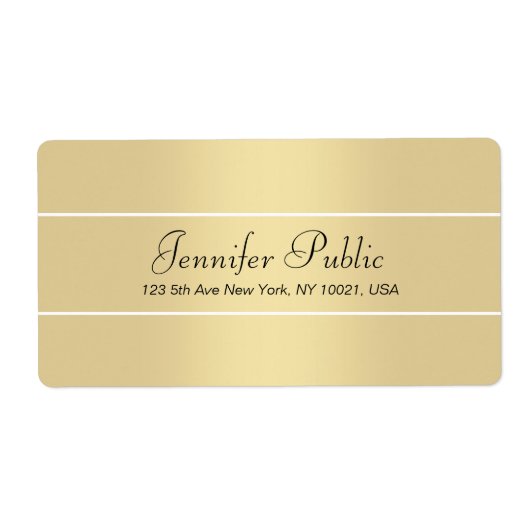 Étiquette Modern Elegant Gold White Script Name Shipping (Devant)