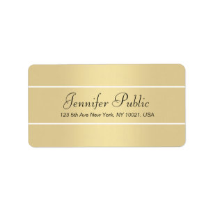 Étiquette Modern Elegant Gold White Script Nom Adresse