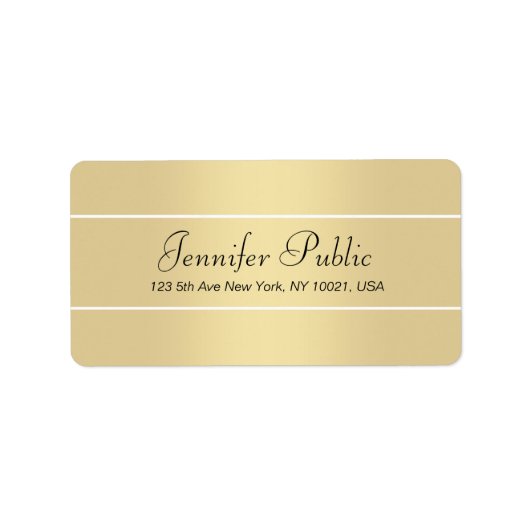 Étiquette Modern Elegant Gold White Script Nom Adresse (Devant)