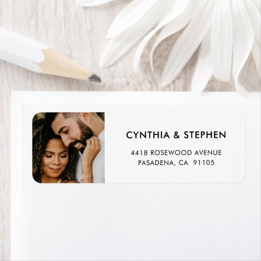 Étiquette Modern Elegant Simple Photo Wedding Return Address (En situation)
