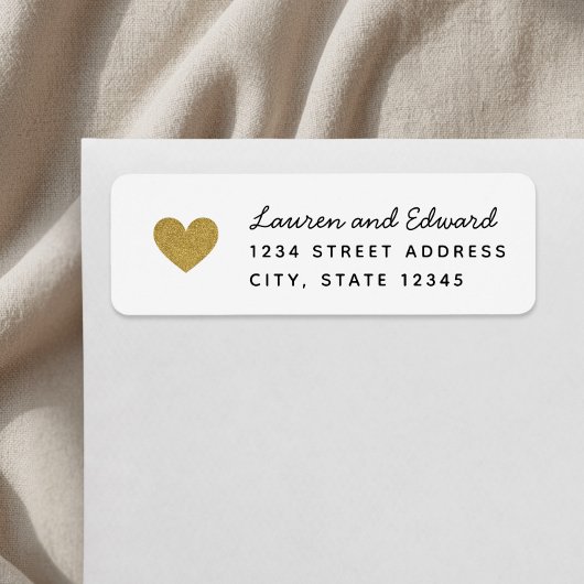 Étiquette Modern Gold Hearts Mariage Adresse de retour