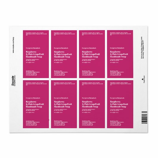Étiquette Modern Hot Pink Soap Packaging Label (Feuille entière)
