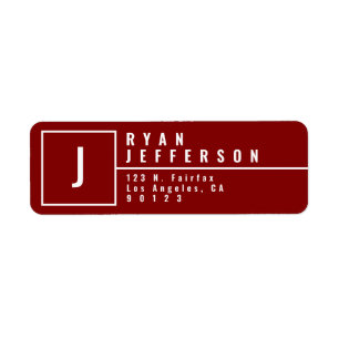 Étiquette Modern Maroon Red Monogramme Adresse de retour