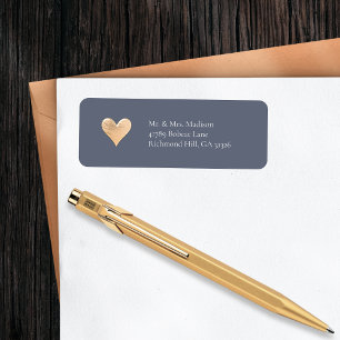 Étiquette Modern Minimal Heart Navy Blue Return Adresse
