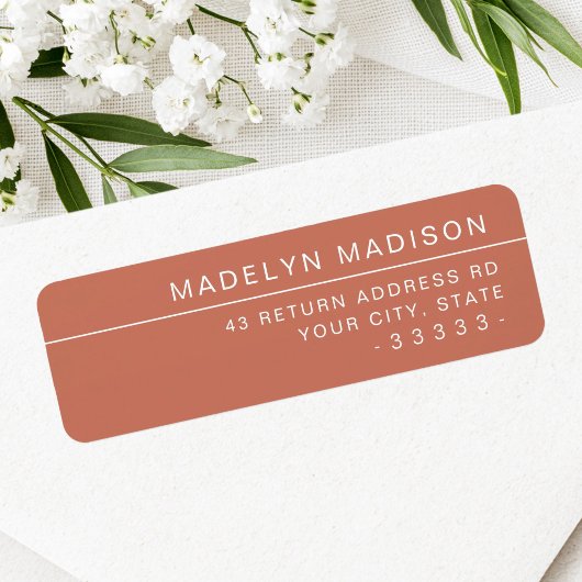 Étiquette Modern minimalist terracotta brown return address