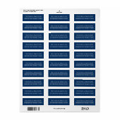 Étiquette Modern Navy Blue Minimal Adresse de retour (Feuille entière)