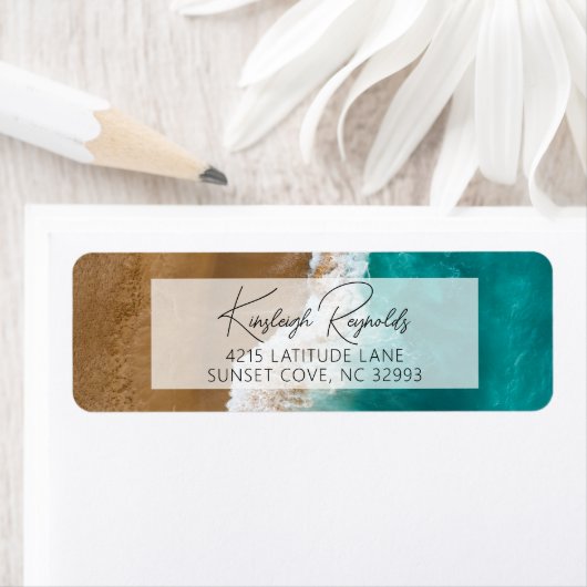 Étiquette Modern Ocean Beach Classy Script Retourne Adresse (En situation)