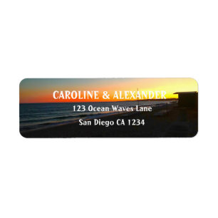 Étiquette Modern Ocean Sunset Tropical Beach Adresse de reto