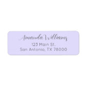 Étiquette Modern Pastel Purple Script Adresse de retour (Devant)