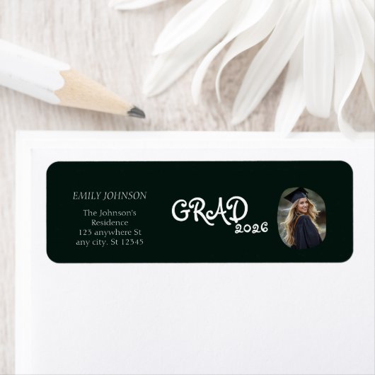 Étiquette Modern Photo Graduation Party Return Address Label (En situation)