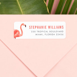 Étiquette Modern Pink Flamant rose Bold Nom et adresse de re