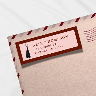 Étiquette Modern Red Graduation Cap Tassel 