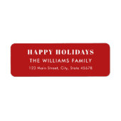 Étiquette Modern Red Happy Holidays Return Address (Devant)