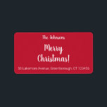 Étiquette Modern Red Merry Christmas Nom de famille Adresse<br><div class="desc">Il s'agit d'une étiquette d'adresse de retour de Noël rouge moderne. Il a le message "Joyeux Noël !", "Les Johnsons" et une adresse de retour dans un script stylisé de typographie blanche. Pour personnaliser, ajoutez simplement votre nom de famille et votre adresse dans la zone de texte Personnaliser. Vous avez...</div>