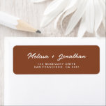 Étiquette Modern Rustic Terracotta Mariage Adresse de retour<br><div class="desc">Un script rustique simple et moderne en terre cuite cursive script de retour d'adresse étiquette pour un mariage</div>