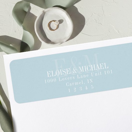 Étiquette Modern Script Blue Citrus Monogram Wedding