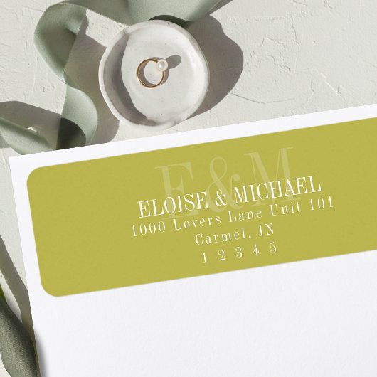Étiquette Modern Script Chartreuse Citrus Monogram Wedding