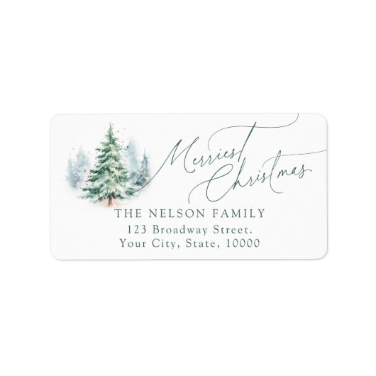 Étiquette Modern Script Christmas Tree Return Address (Devant)