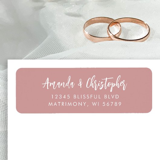 Étiquette Modern Script Dusty Mariage Rose retour Adresse