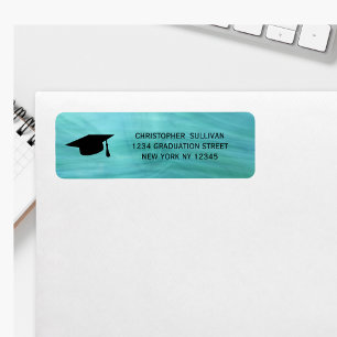 Étiquette Modern Turquoise Graduation Adresse de retour
