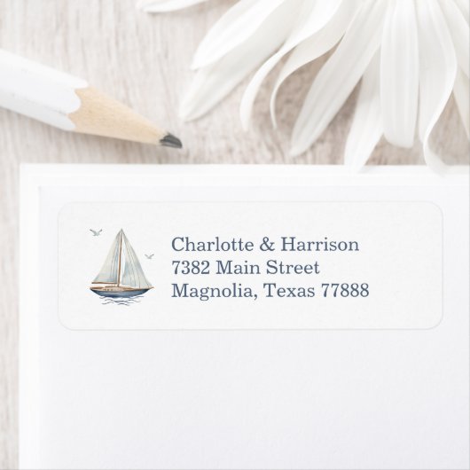 Étiquette Modern Watercolor Coastal Seascape Wedding (En situation)