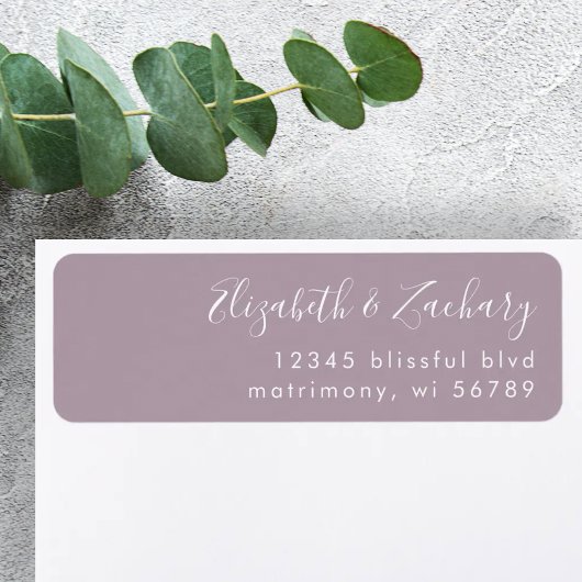 Étiquette Modern White Script Dusty Lavender Adresse de reto