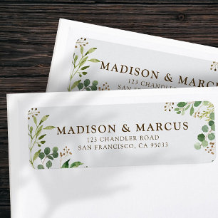 Étiquette Moderne Aquarelle Foliing Mariage Adresse de retou