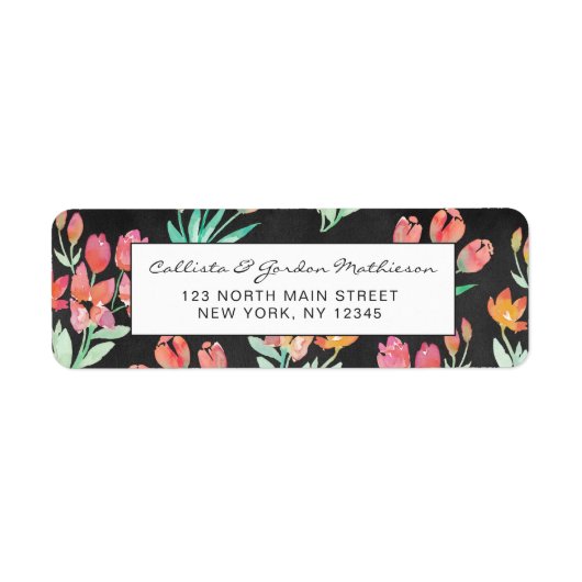 Étiquette Moderne Black Orange Rouge Tulips Floral Aquarelle (Devant)