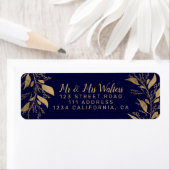 Étiquette Moderne chic or marine bleu branches script mariag (En situation)