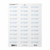 Étiquette Moderne classique élégant chic Dusty bleu monogram (Feuille entière)